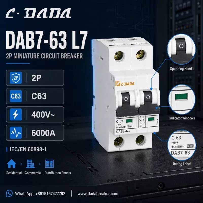 DAB7-63 L7 2P MCB - د توزیع پینلونو لپاره روښانه، تړوني محافظت